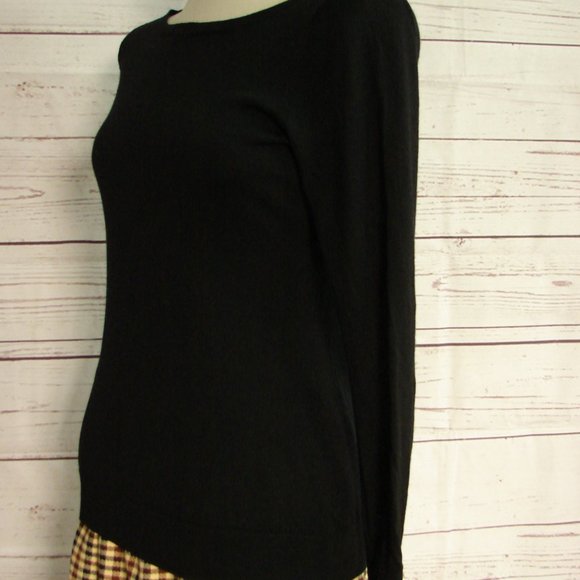 Black Knit Pull Over L/S Top with Rhinestones sleeve sleek light weight Medium - Picture 14 of 16